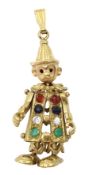 9ct gold gem set clown pendant