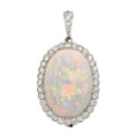 Early-mid 20th century platinum opal and diamond cluster pendant/brooch