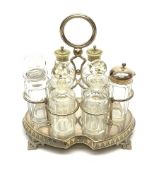 A silver plated and glass six piece cruet/condiment set