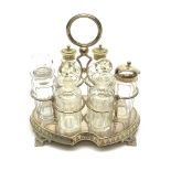 A silver plated and glass six piece cruet/condiment set