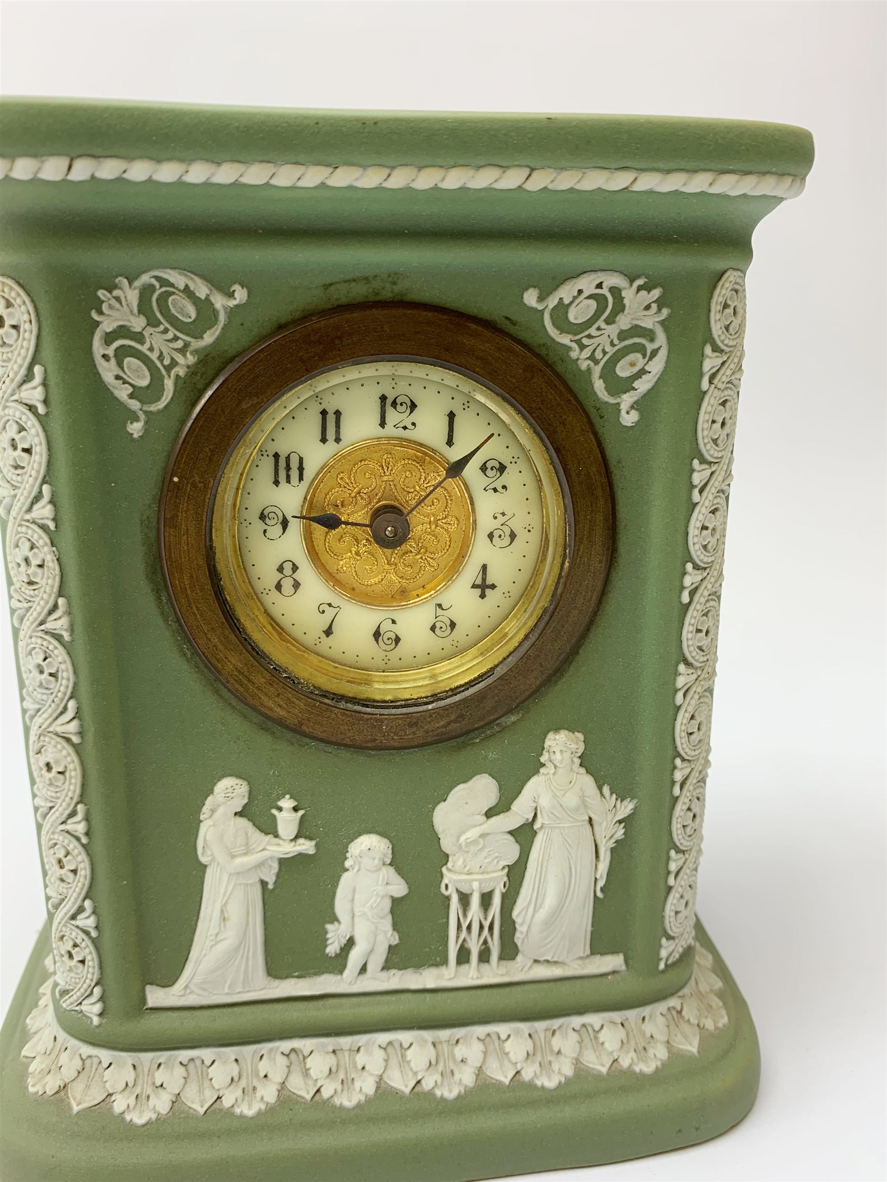 An early 20th century Wedgwood sage green jasper timepiece - Image 15 of 31