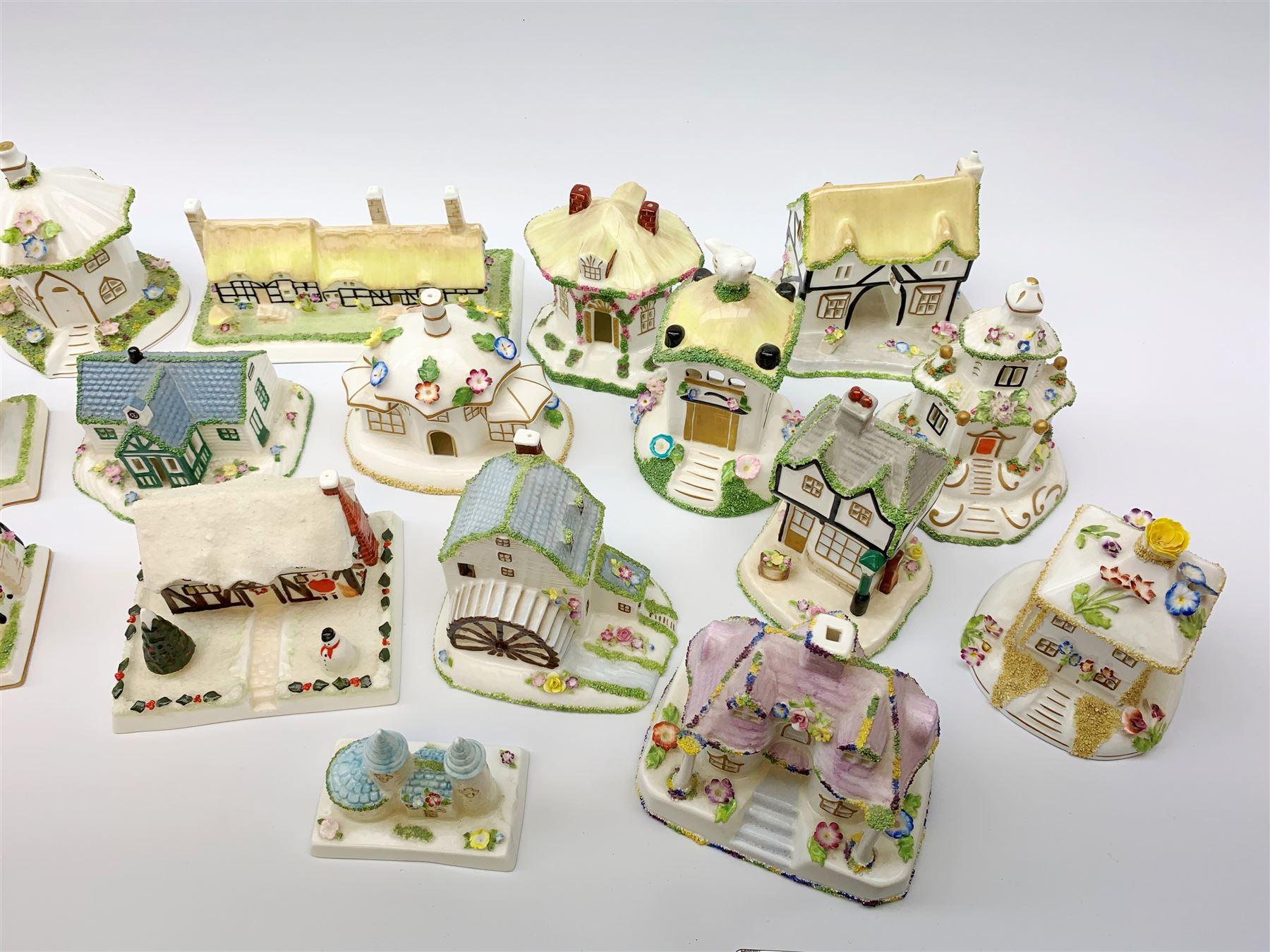 A collection of Coalport pastille burners modelled in the form of cottages and various buildings - Image 6 of 17