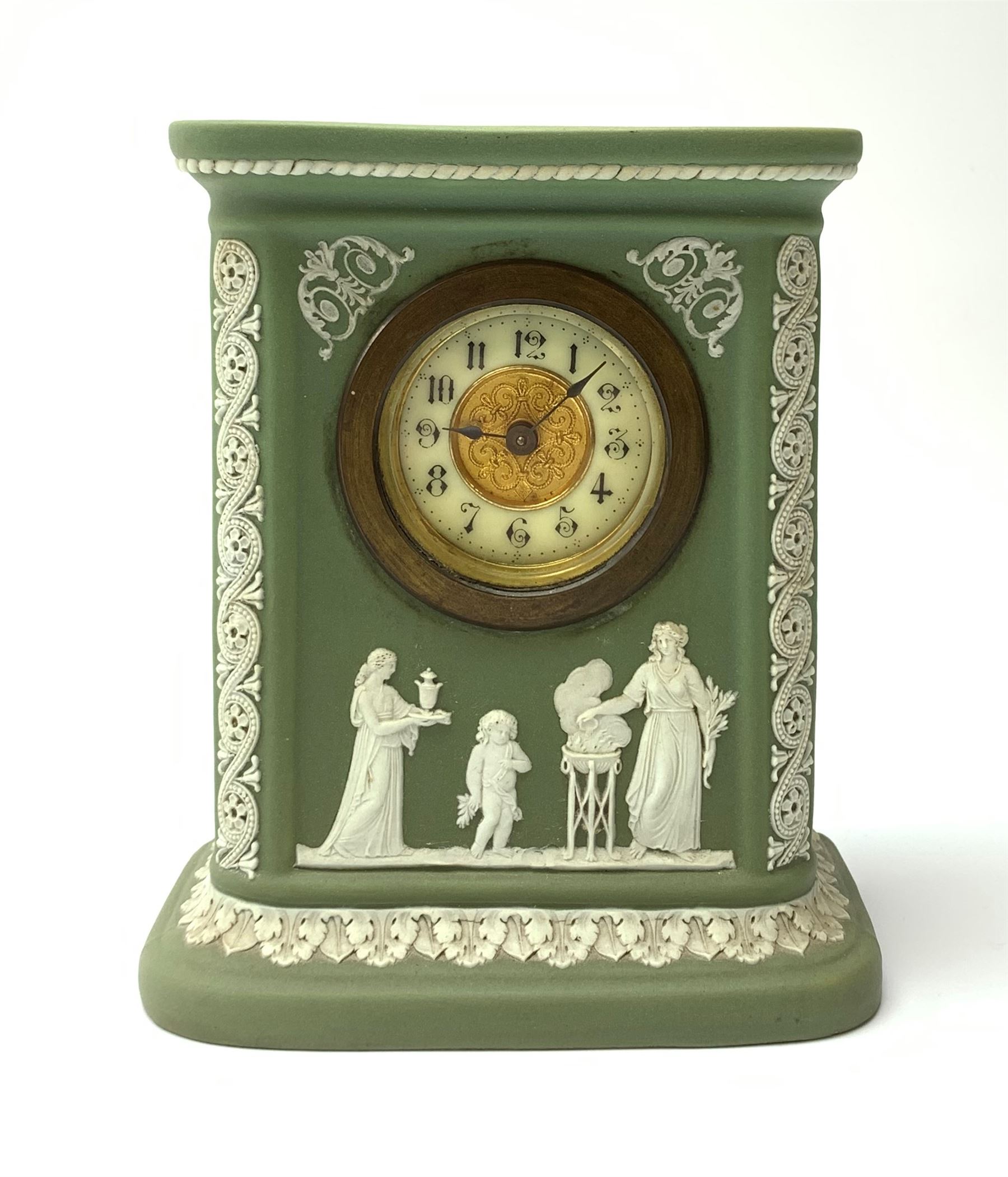 An early 20th century Wedgwood sage green jasper timepiece - Image 14 of 31