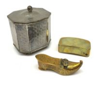 A 19th century brass three compartmented snuff box