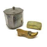 A 19th century brass three compartmented snuff box