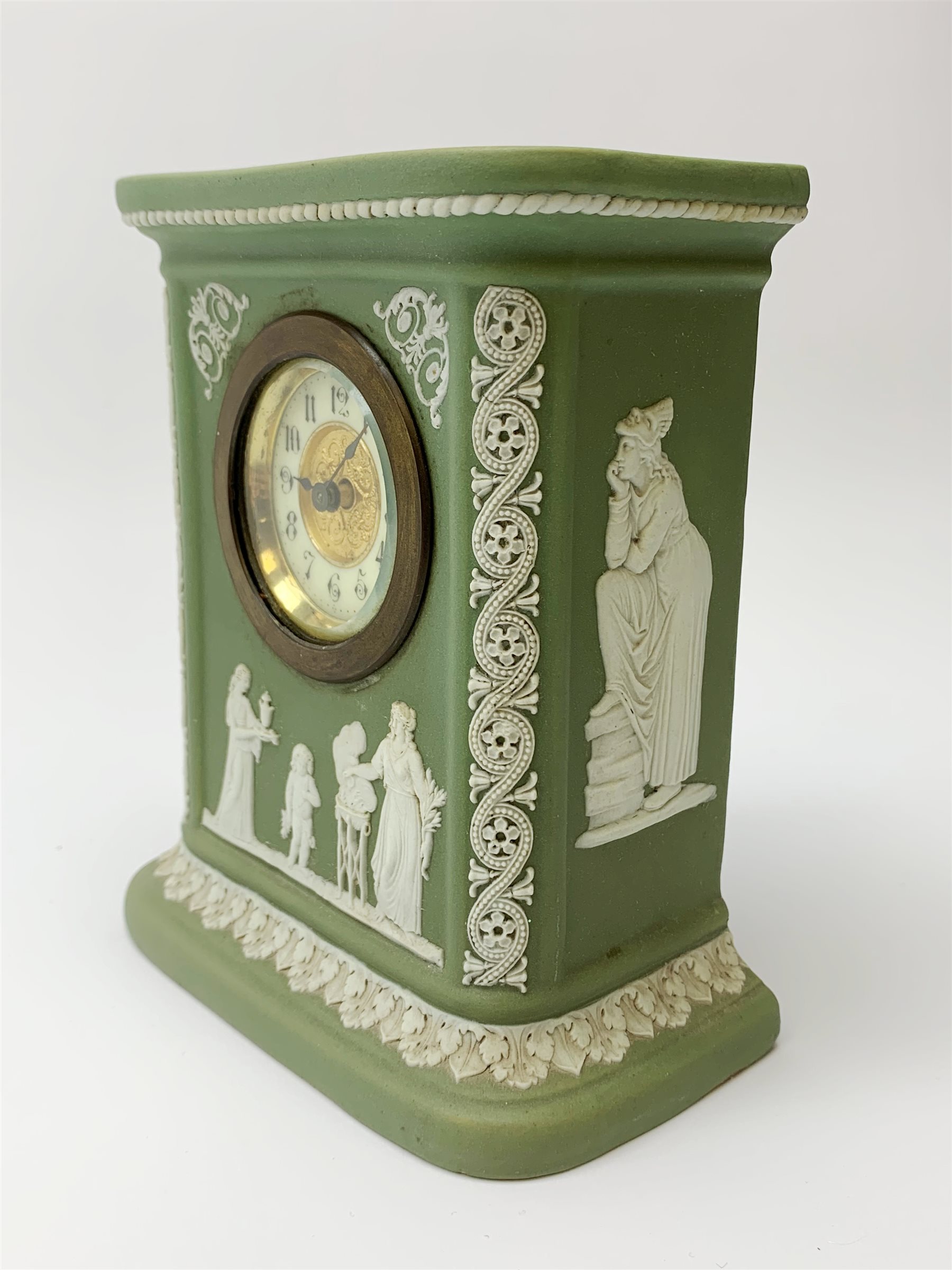 An early 20th century Wedgwood sage green jasper timepiece - Image 5 of 31
