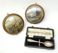 Two Victorian pot lids - 'The Chin Chew River' and 'A Race or Derby Day'