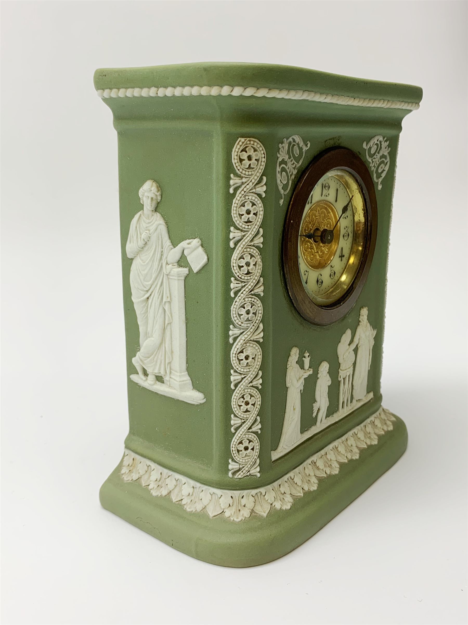 An early 20th century Wedgwood sage green jasper timepiece - Image 16 of 31