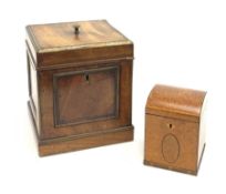 A small 19th century Amboyna tea caddy with curved hinged cover