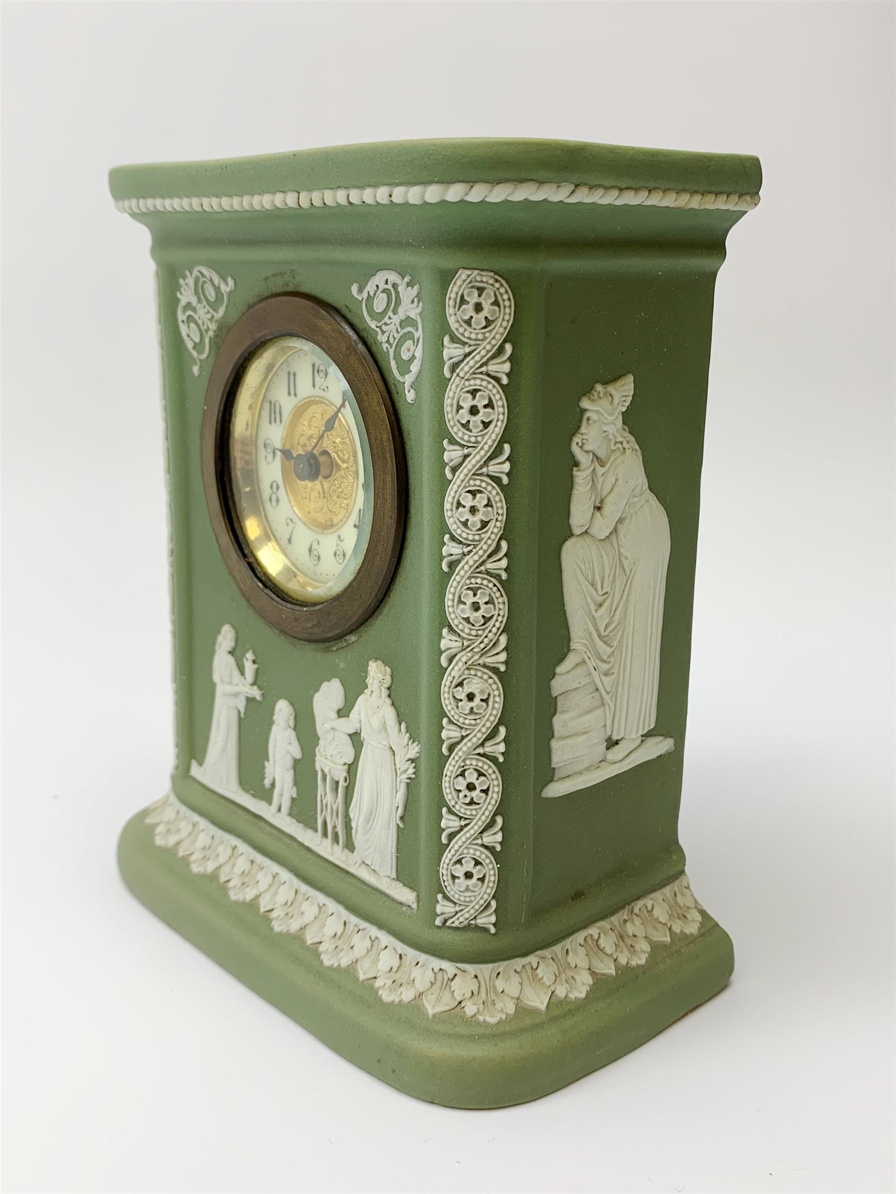 An early 20th century Wedgwood sage green jasper timepiece - Image 17 of 31