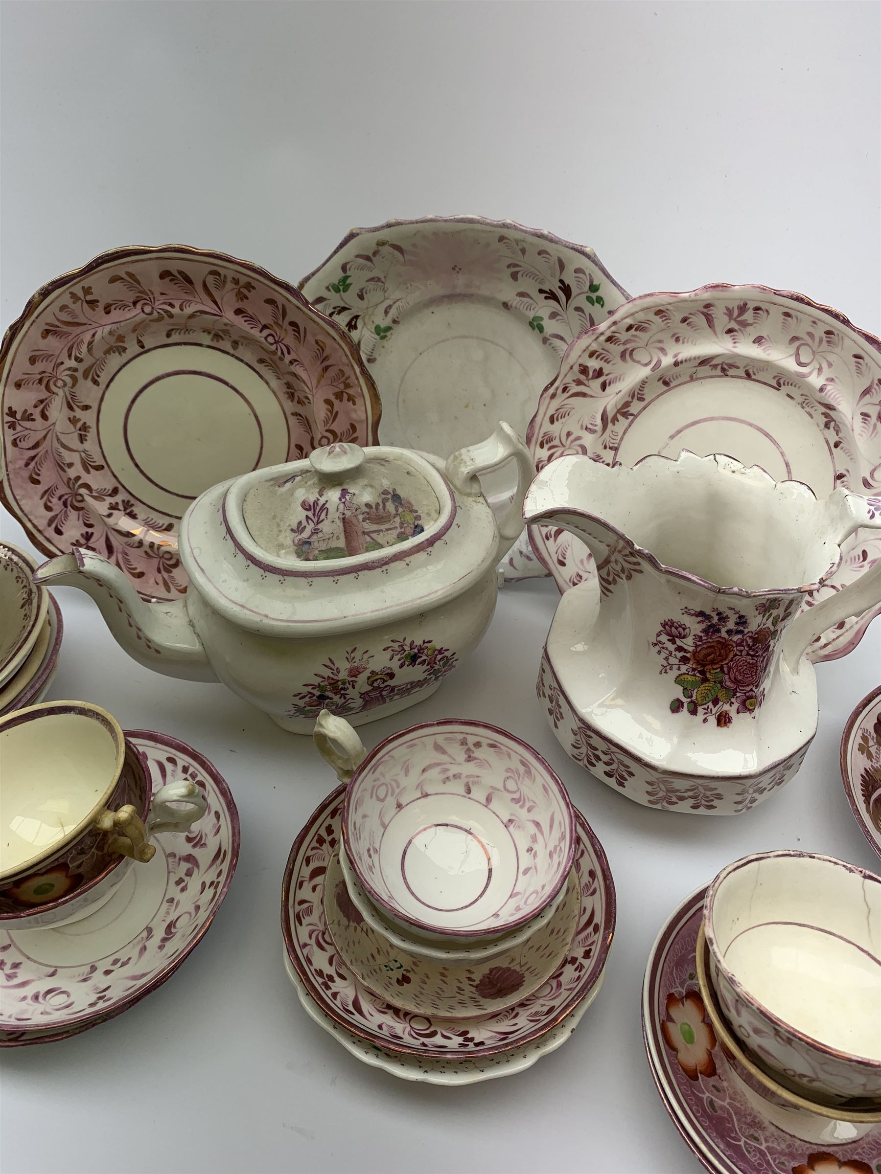 A quantity of assorted 19th century pink lustre teawares - Image 4 of 12