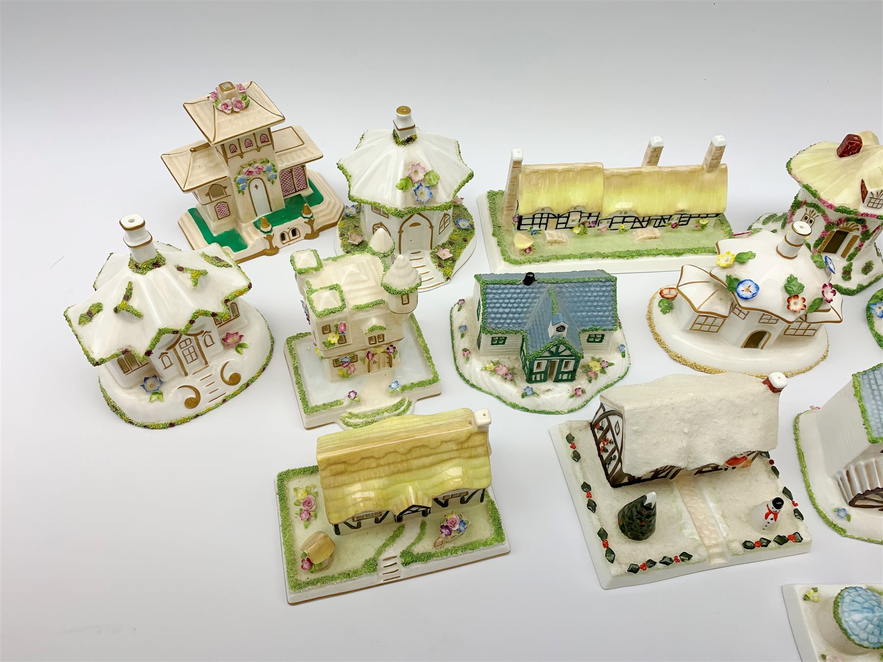A collection of Coalport pastille burners modelled in the form of cottages and various buildings - Image 2 of 17