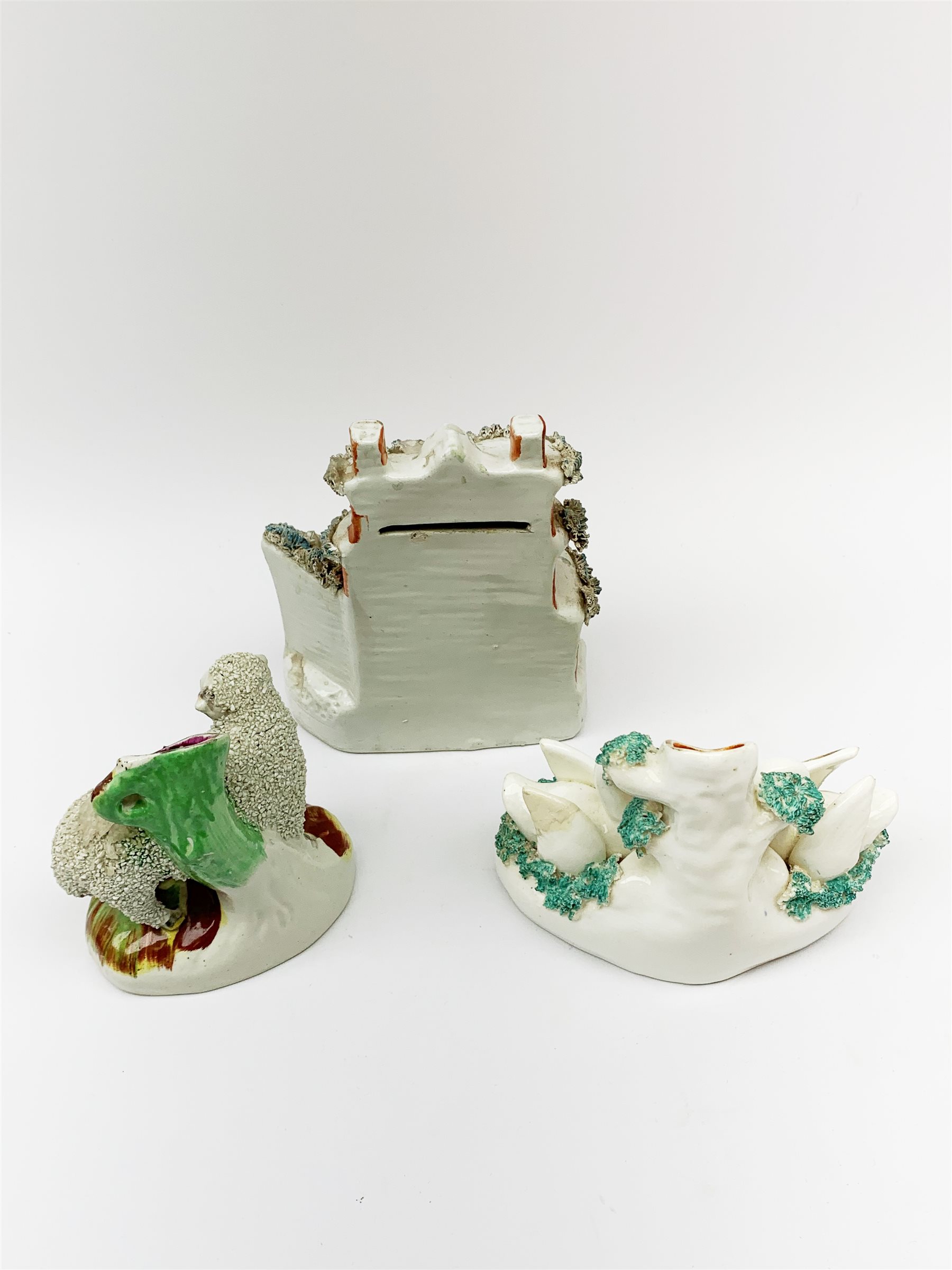 A 19th century Staffordshire money box in the form of a house - Image 5 of 27
