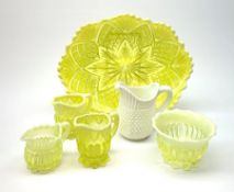 A group of lemon opaque edged Vaseline glass