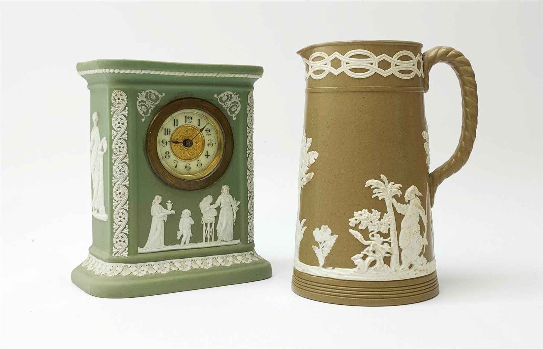 An early 20th century Wedgwood sage green jasper timepiece