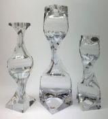 Three graduated Rogaska art glass candlesticks