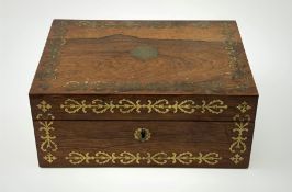 A 19th century mahogany brass inlaid sewing box