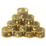 A set of ten Kingsley Enamel fruit painted napkin rings with gold coloured mounts