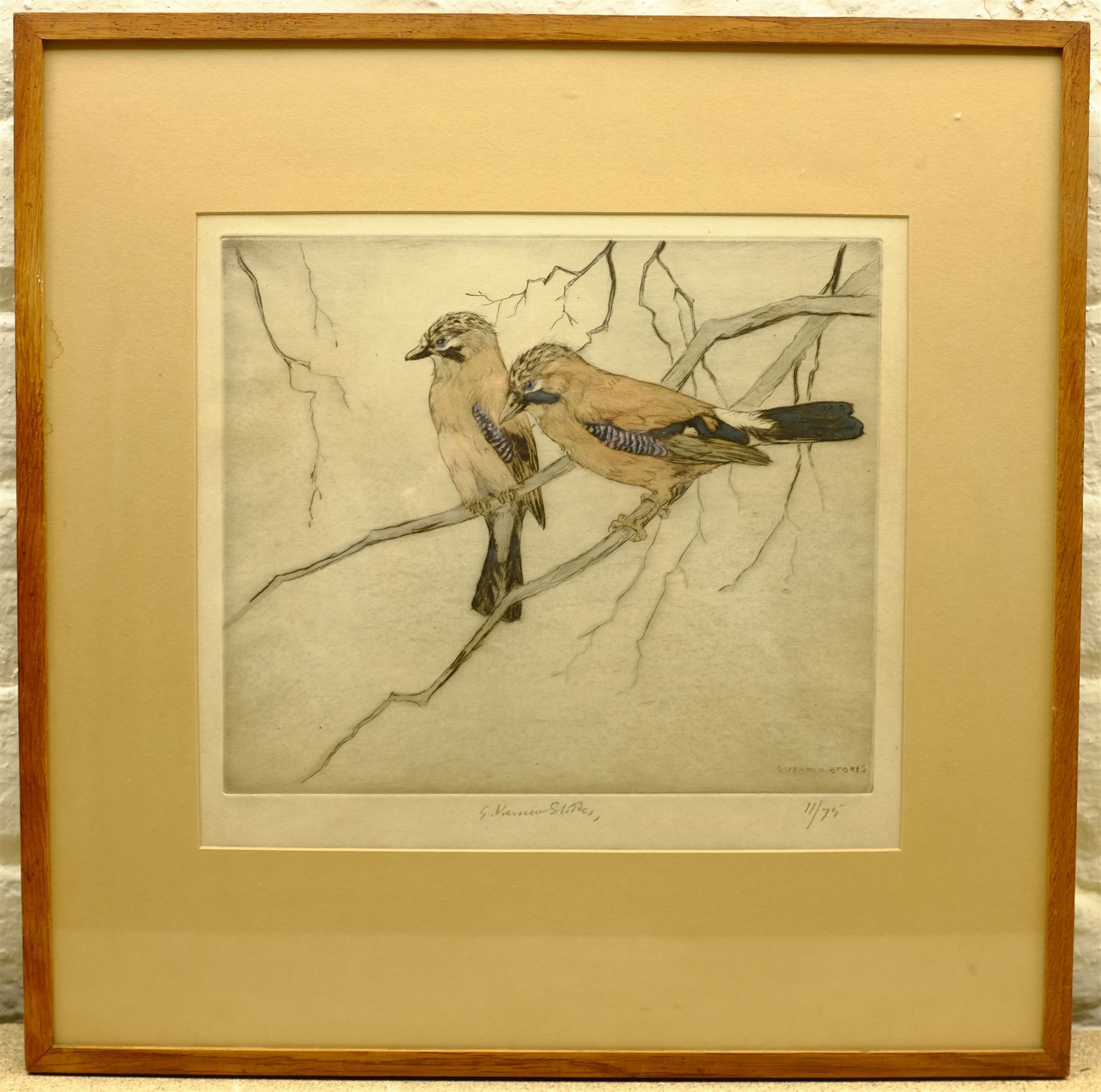 George Vernon Stokes (British 1873-1954): Jay Birds on a Branch - Image 2 of 2