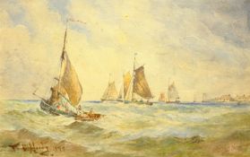 Thomas Bush Hardy (British 1842-1897): Shipping with Coastal Houses Beyond