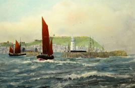 Robert Sheader (British 20th century): Lowestoft Herring Drifters off Scarborough