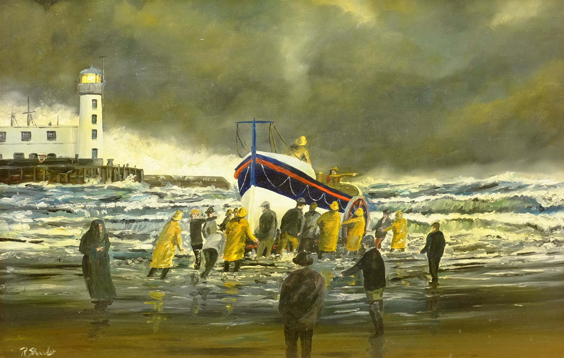 Robert Sheader (British 20th century): Return of the Scarborough Lifeboat