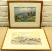 J G Wright (British 20th century): Castle Bolton and Yorkshire Village