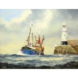 Jack Rigg (British 1927-): Trawler Rounding the Lighthouse