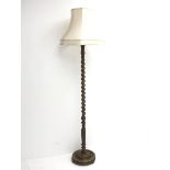 20th century oak barley twist standard lamp with shade, H145cm (measurement excluding shade and fitt