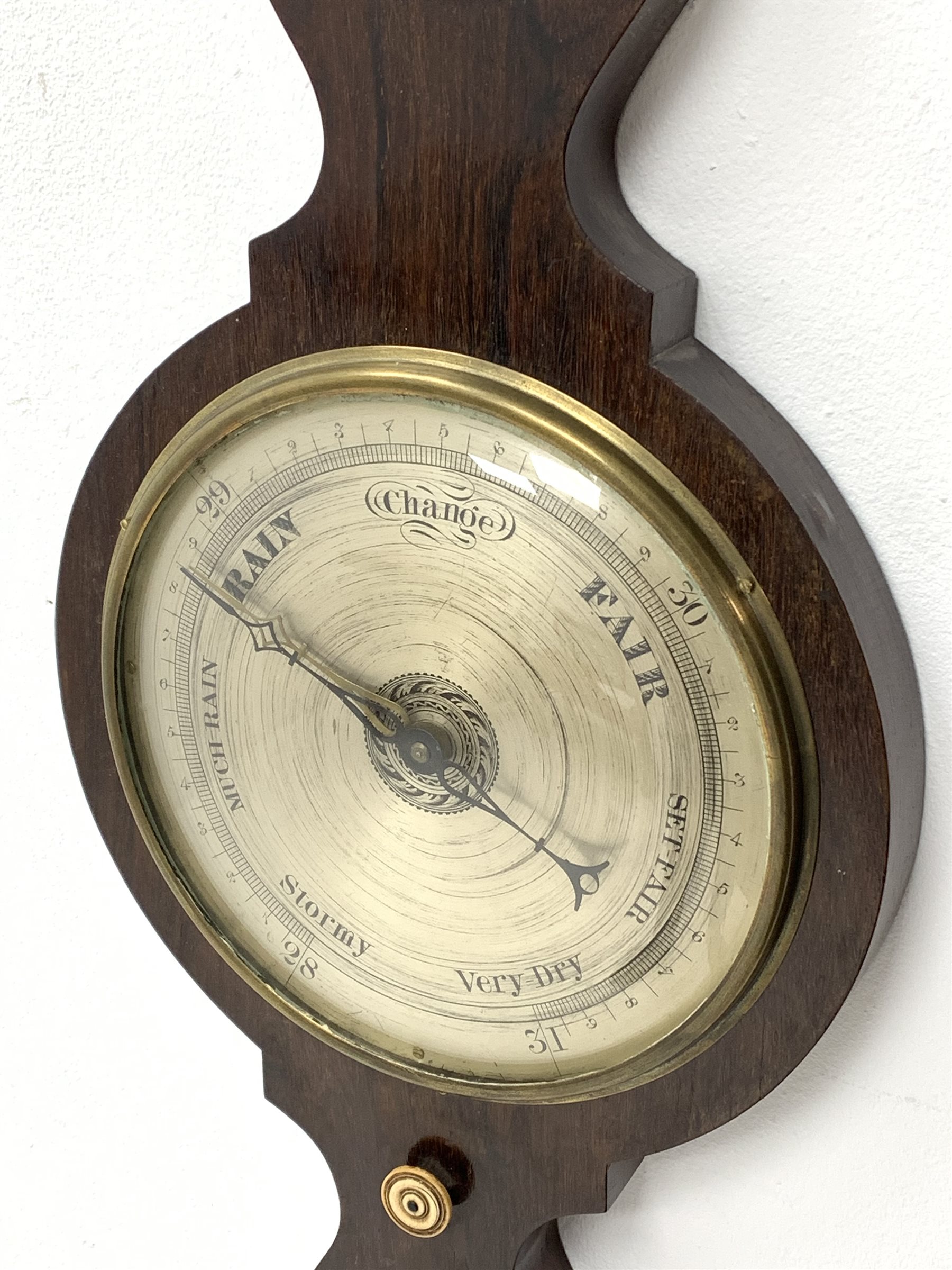 Early 19th century rosewood five dial banjo barometer, swan neck pediment, circular silvered dial wi - Image 3 of 7