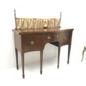 Edwardian mahogany sideboard, raised back rail with turned finals above serpentine top with box wood