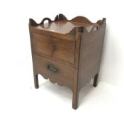 Georgian mahogany night commode stand, raised shaped back, two cupboards above single drawer, square