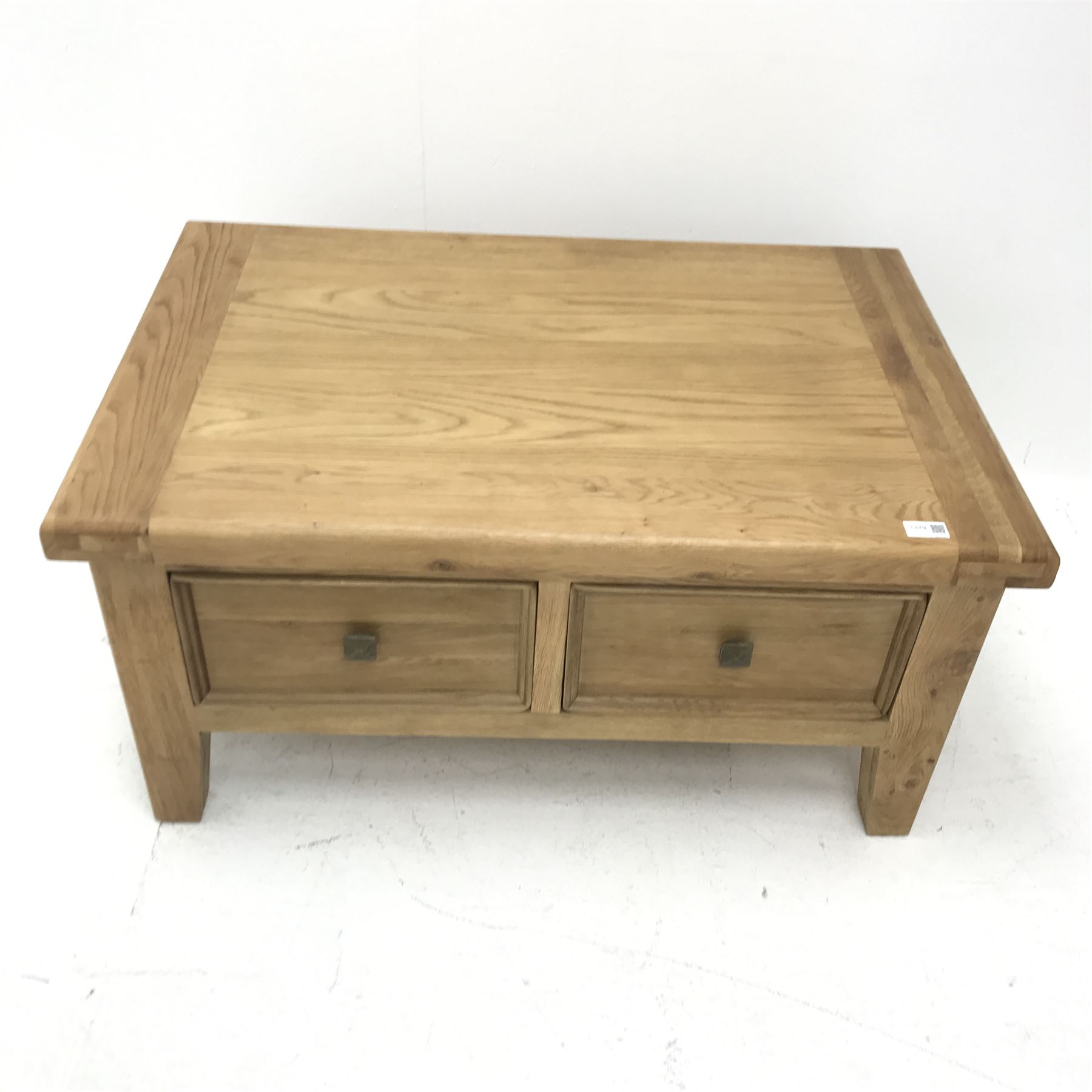 Rectangular oak coffee table with two through drawers, 90cm x 60cm, H45cm - Image 4 of 5
