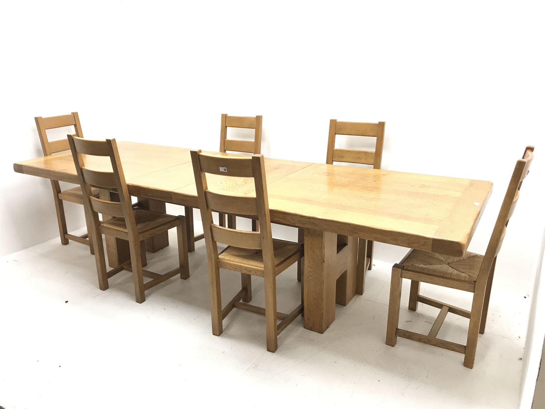 Oak extending dining table, rectangular supports, two additional leaves (H77cm, 100cm x 220cm - 300c