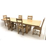 Oak extending dining table, rectangular supports, two additional leaves (H77cm, 100cm x 220cm - 300c
