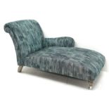 Parker Knoll - chaise lounge upholstered in green fabric, turned supports with polished metal castor