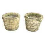 Pair composite stone brick effect planters, D30cm, H25cm