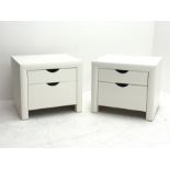 Pair white finish two drawer bedside chests, W50cm, H43cm, D42cm