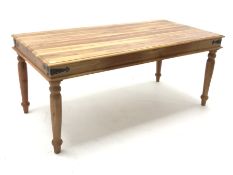 Mexican pine rectangular dining table on turned supports, 180cm x 90cm, H77cm