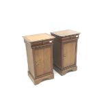 Grange - Pair French cherry wood bedside cabinets, single frieze drawer above cupboard door, shaped