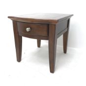 Mahogany serpentine front lamp table, single drawer, square tapering supports, W62cm, H62cm, D74cm