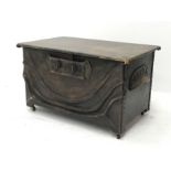 Leather bound blanket chest with carrying handles, W86cm, H51cm, D54cm