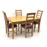 Mango wood and flagstone rectangular dining table (150cm x 90cm, H77cm) and set four high ladder bac