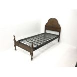 Pair early 20th century walnut and beech 3' single bedsteads with sprung bases, figured and shaped h