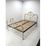 Victorian style scrolling cream finish metal 4'6 double bedstead, W137cm, H132cm, L200cm