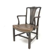 Georgian mahogany armchair, shaped and carved cresting rail, studded leather seat, square reeded sup