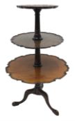 Georgian style mahogany tripod dumb-waiter, three shaped pie crust edged tiers graduating in size, t