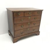18th century oak chest, three short and three long graduating drawers, ogee bracket supports, W99cm,