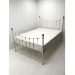 Victorian style 4'6 white painted metal bedstead with mattress