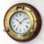 Late 20th century 'Marine' wall clock in the form of a ships porthole, powered by quartz movement, D